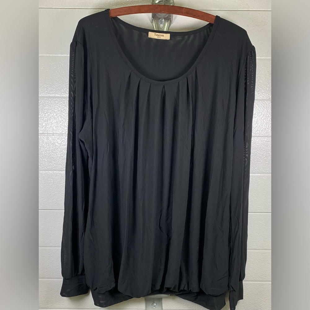 Timeson Womens 3XL Black Black Long Sleeve Blouse XXXL Work Office Dressy Comfy